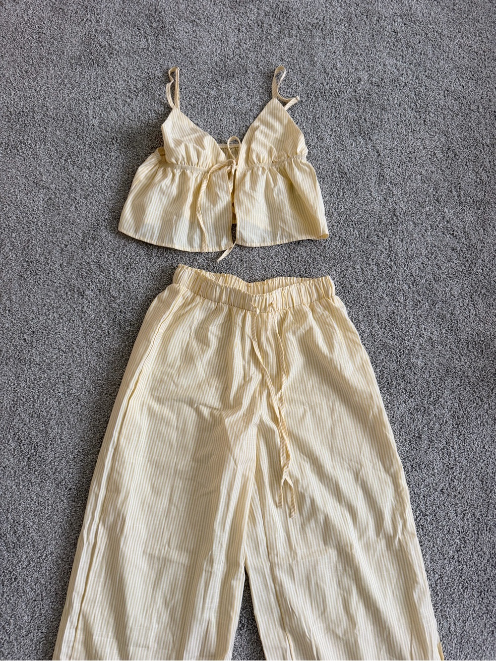 Women’s Two-Piece Cream Striped Set - Tank & Pants